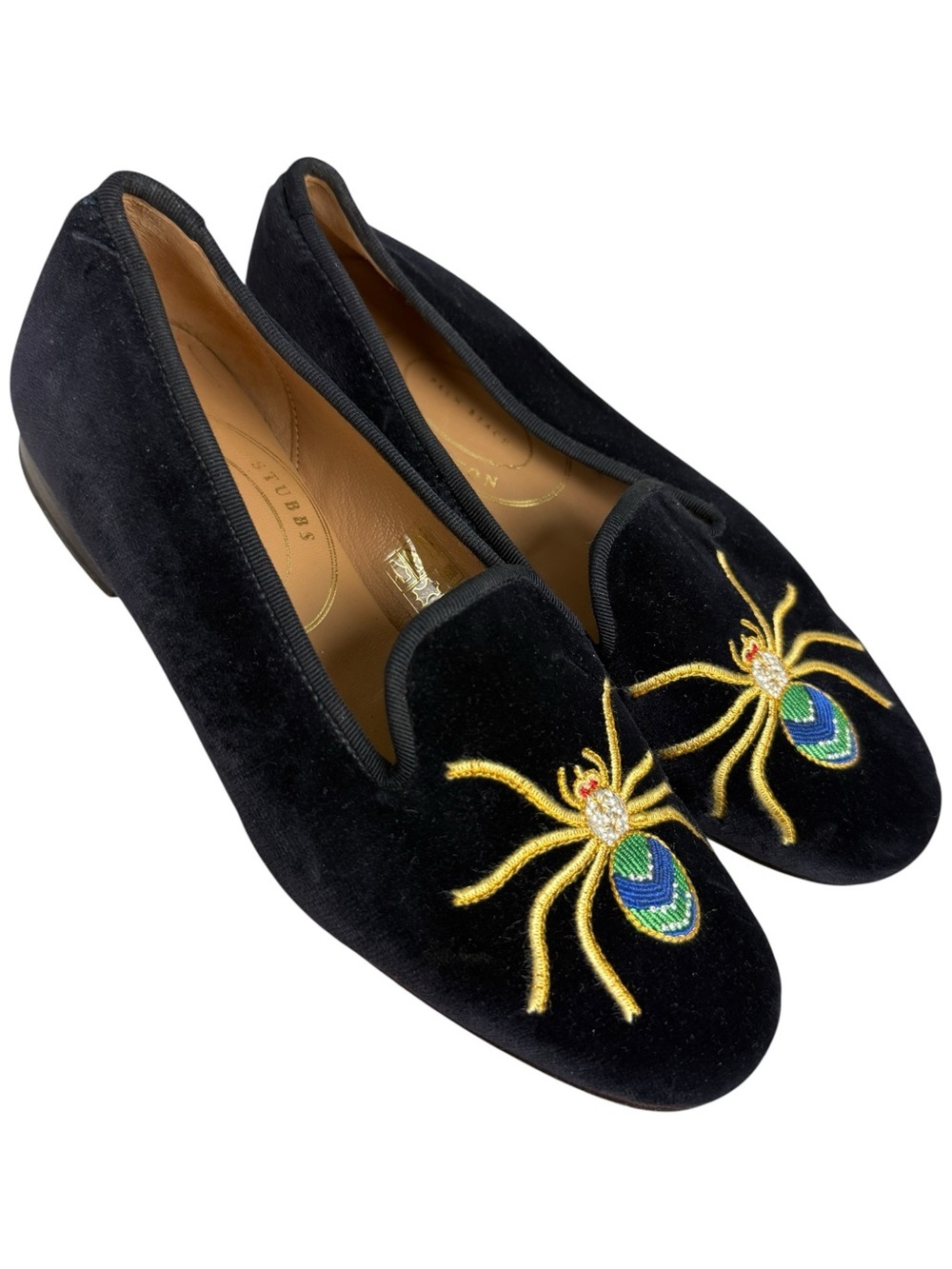 Stubbs & Wootton Rare Spider Embroidered Velvet Smoking Slippers Loafers